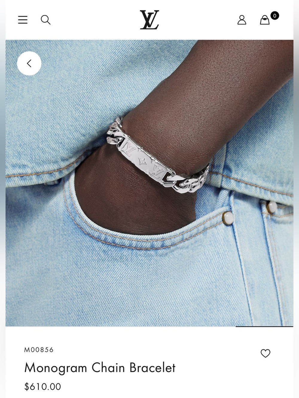 Louis Vuitton Men's Silver Cuban Link Chain bracelet - Polished Stainless Look